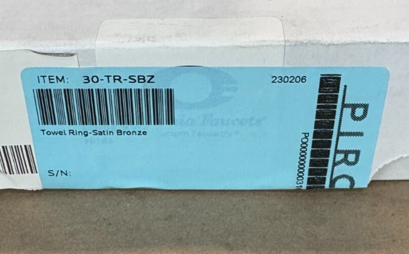 California Faucets 30-TR-SBZ Bathroom Wall Mounted Towel Ring SATIN BRONZE New