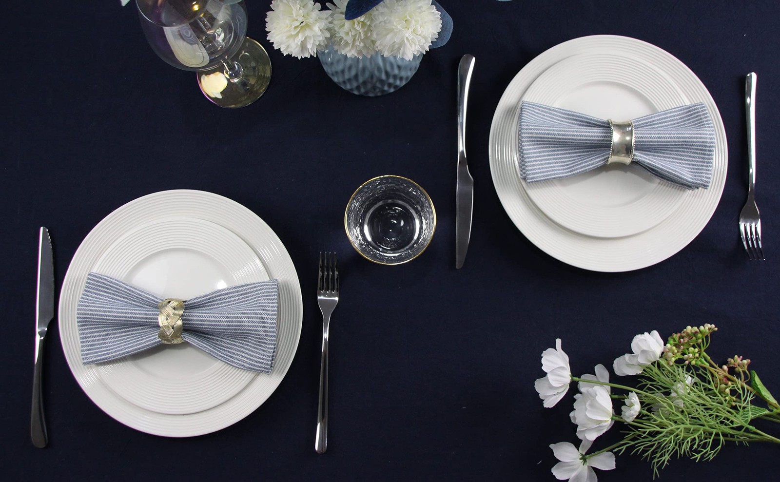 Narrow Striped Cotton Linen Blended Dinner Cloth Napkins - Set of 12 (40 x 30...