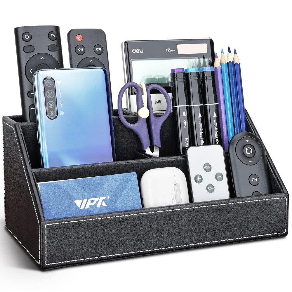 KINGFOM Pu Leather Desk Organizer with 5 Compartments Holder, Multi-Functiona...