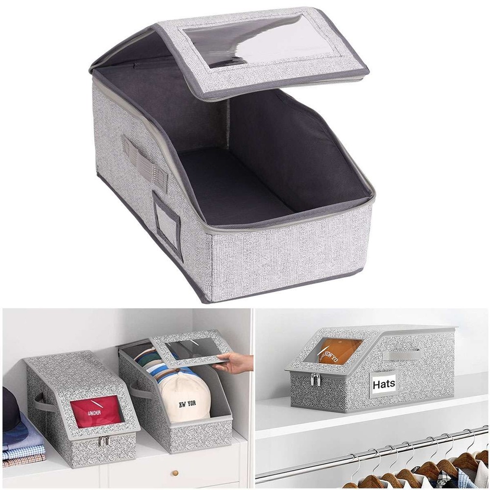 Stackable Hat Storage Organizer for Baseball Caps 12 Caps Hat Box with Lid