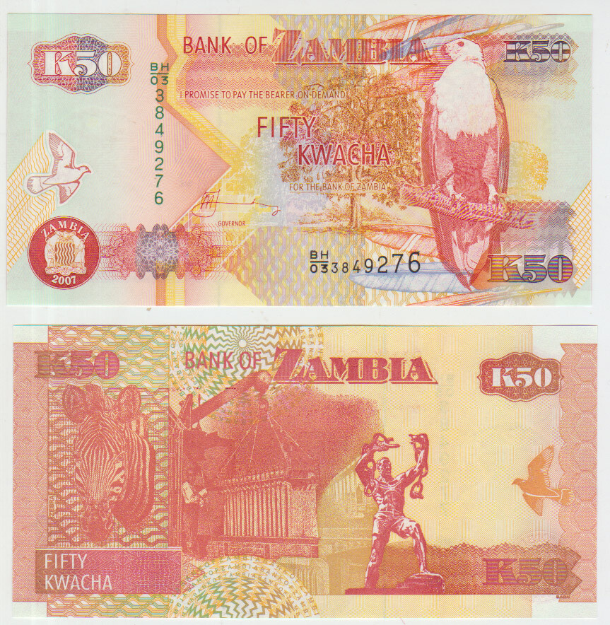 Zambia 50 Kwacha 2007 Pick 37f UNC
