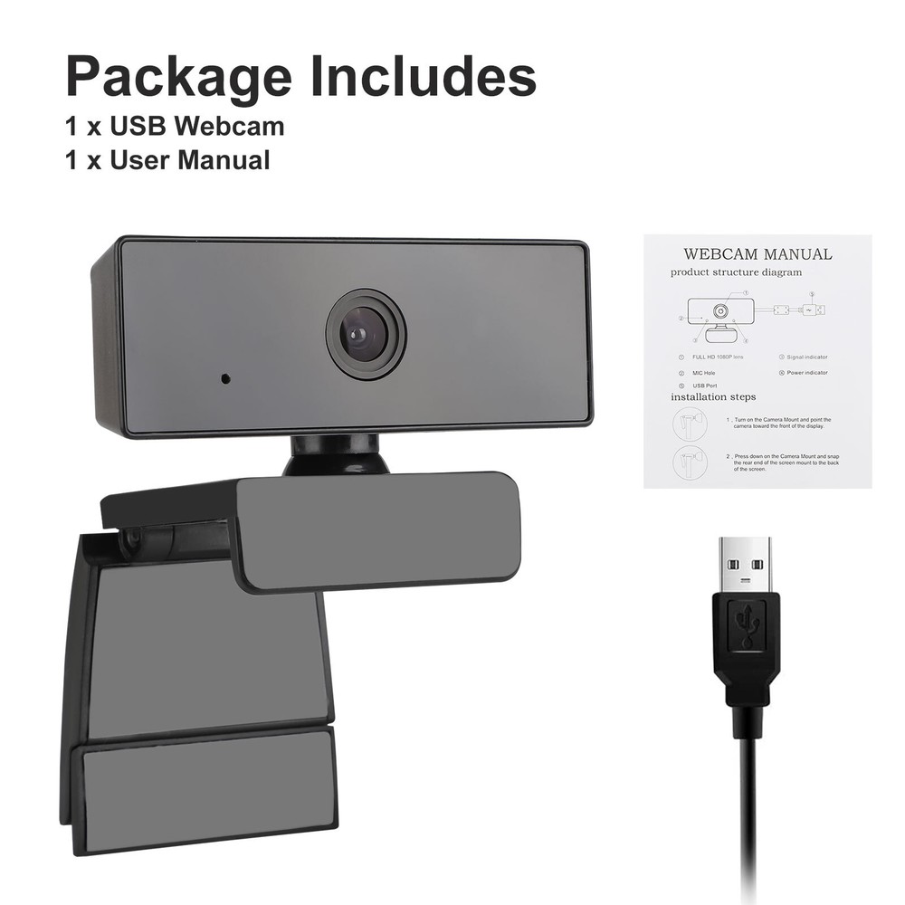HD 1080P Webcam with Microphone Fast Autofocus Webcam USB Computer Camera