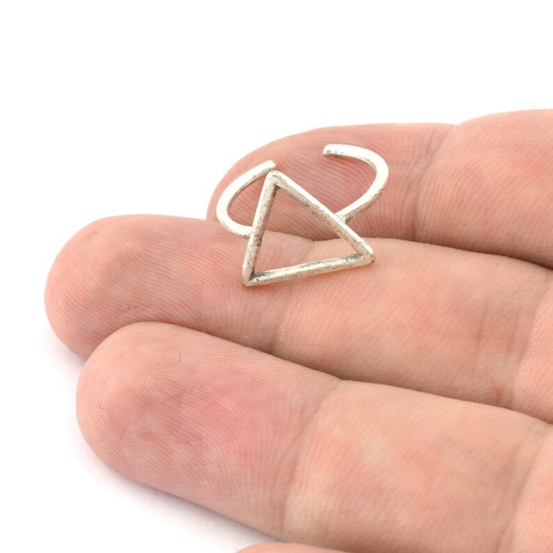 3 pcs Triangle Ring Raw Brass, Antique silver plated brass(6US Adjustable ) 1199