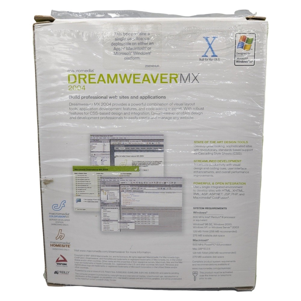 Macromedia Dreamweaver MX 2004 Web Design Software PC Mac New Sealed Retail Box