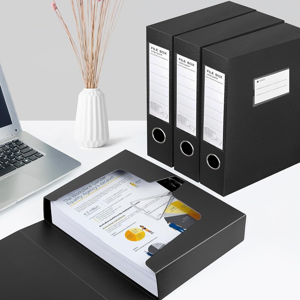 2 Pack A4 Document Storage Boxes with 65mm Spine - Lightweight & Waterproof