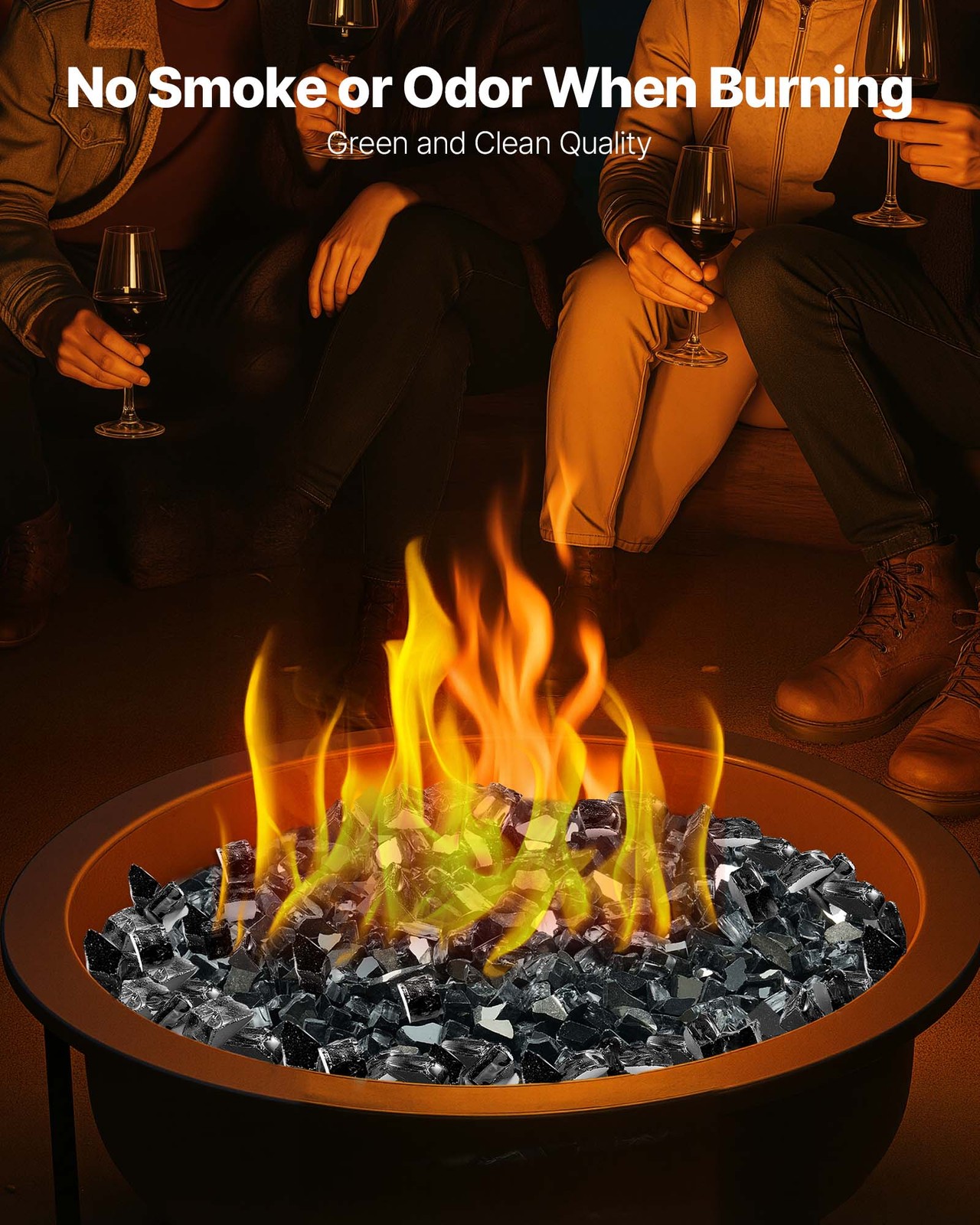 VEVOR 20 LBS Fire Glass 1/2-Inch Fireplace Glass Rocks for Fire Pit Table Black