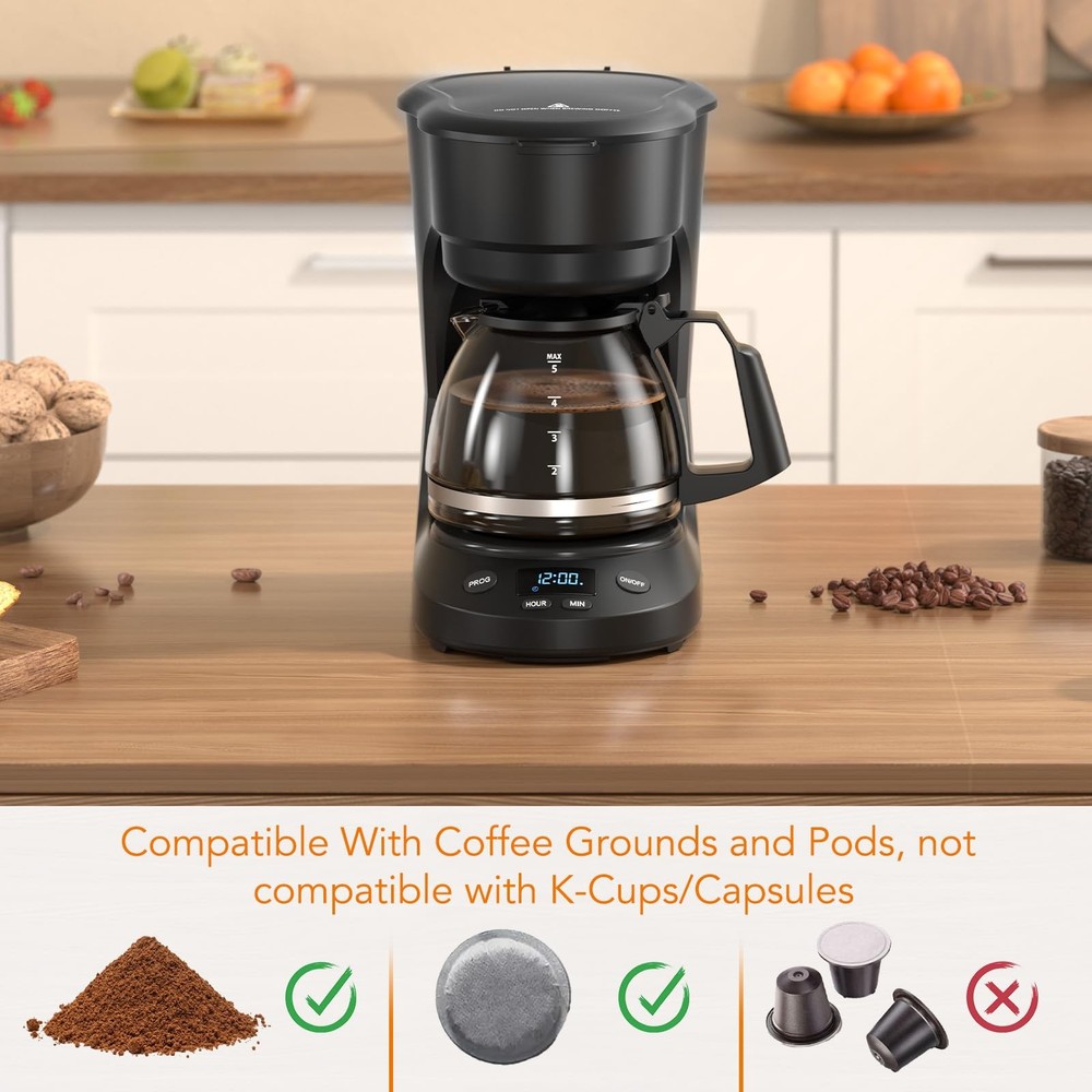 Electactic Compact 5-Cup Programmable Drip Coffee Maker — the essential coffee m