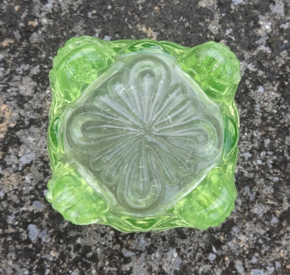 Dainty, Yellow Vaseline/Uranium Glass Footed Open Salt Dip, Cellar, Dish!