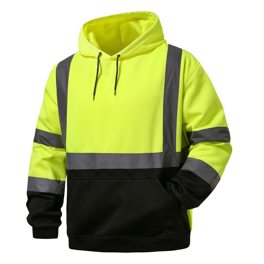 Hi Vis Safety Hoodie Class 3 Reflective Pullover Work Sweatshirt Pockets
