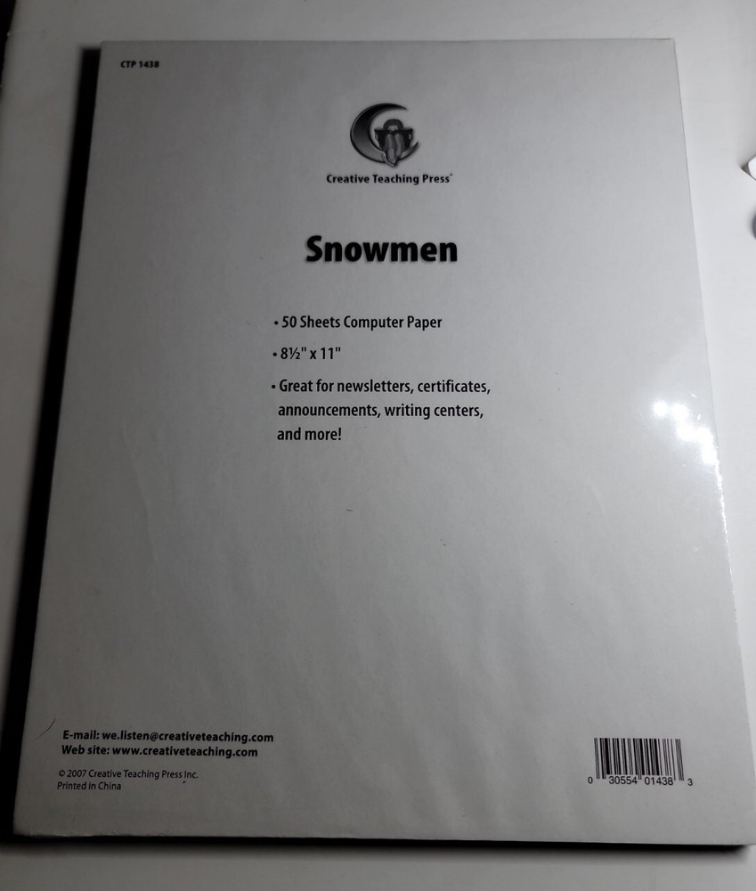 2007 Creative Teaching Press 50 Sheets Computer Printer Paper NIP Snowmen