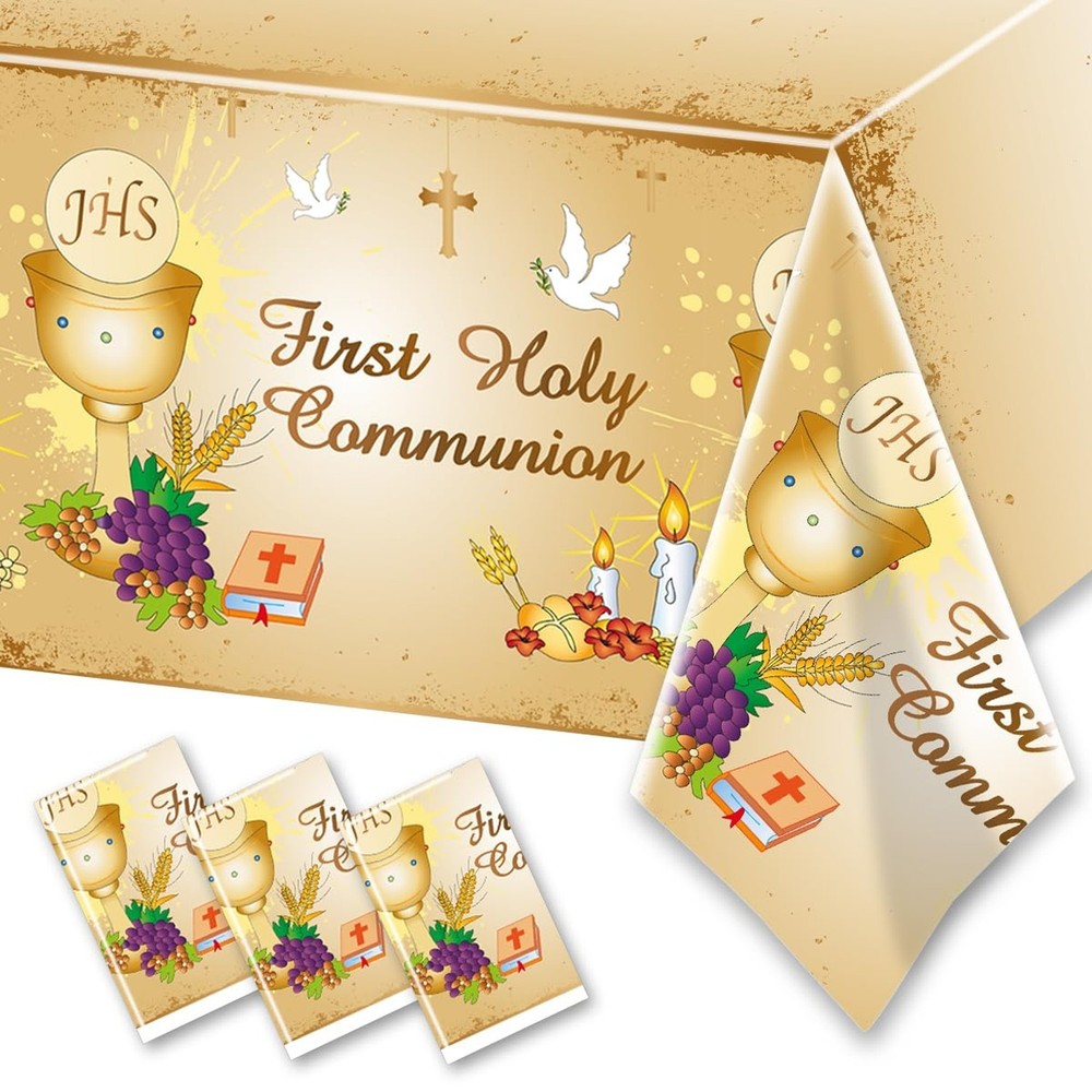 First Communion Table Cloth-3Pcs Mi Primera Comunion Rectangle Plastic Table ...