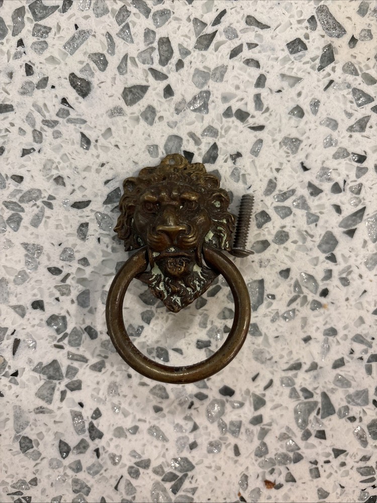 Vintage Brass Lion Head Drawer Pull Handle
