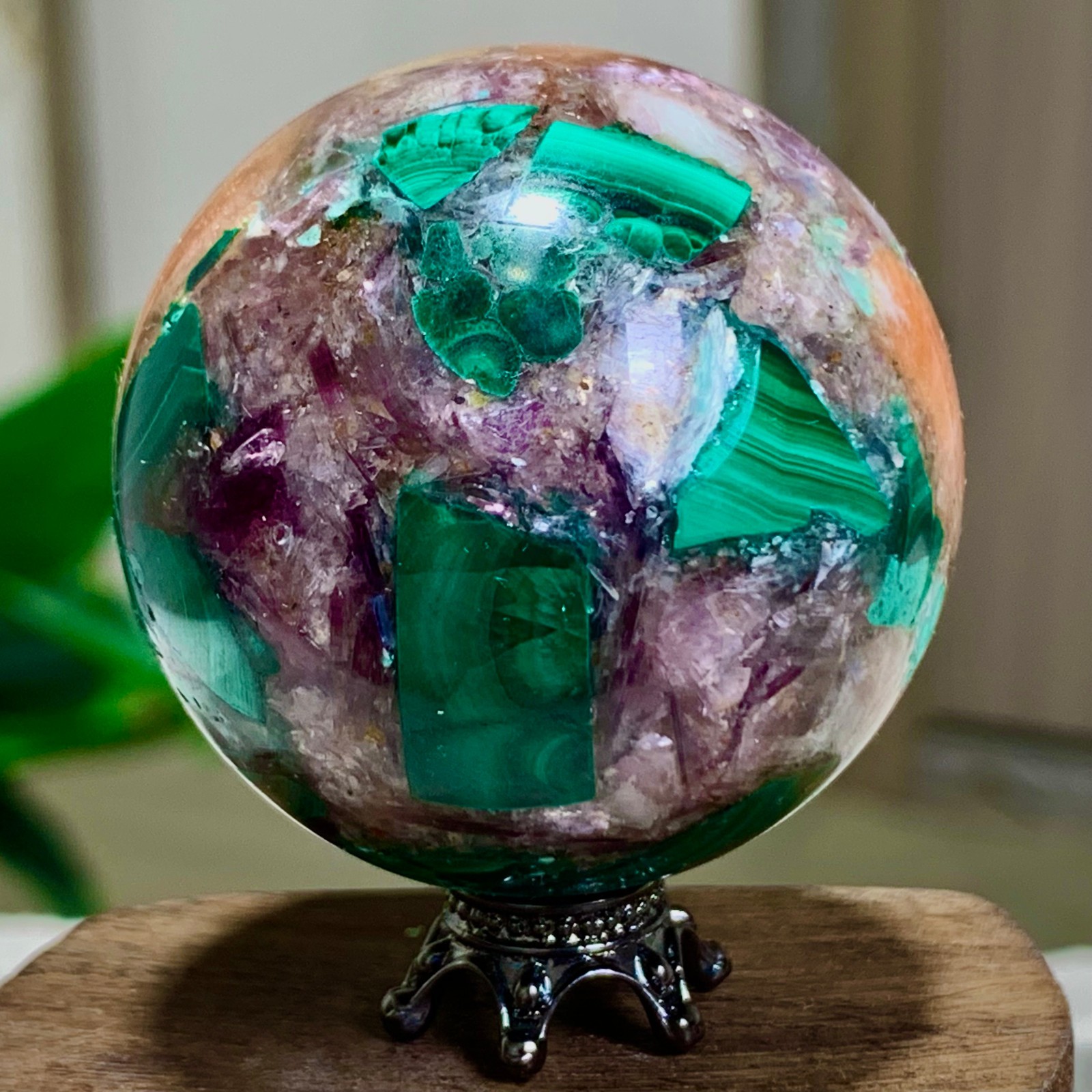 98G Newly discovered rare malachite purple mica symbiotic sphere restoration