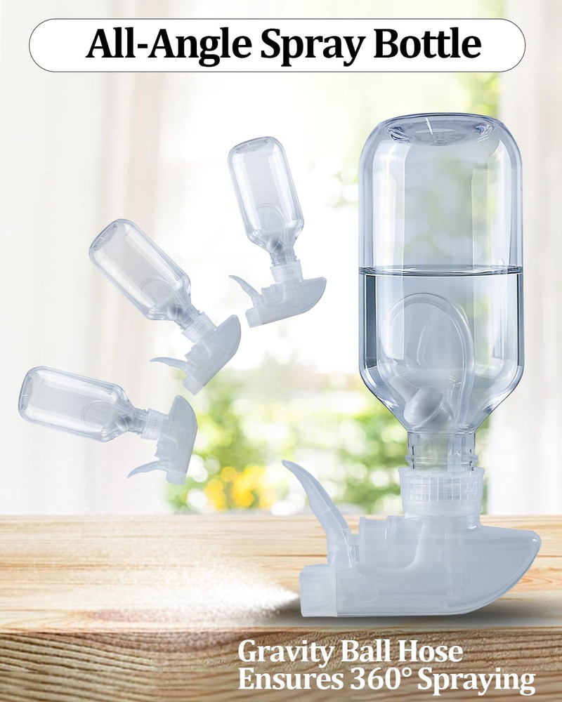 2 Pack 360° Spray Bottles, 10 Oz Plastic Small Containers with Adjustable Spray