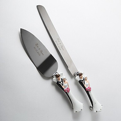 Bride Groom Cake Server Set Wedding Cake Knife and Silver Blade Server Set Boxed