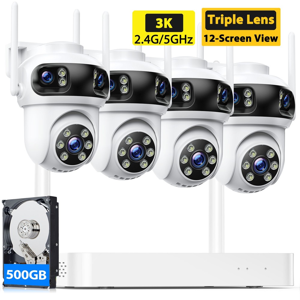 Wireless Security Camera System Outdoor Triple-Lens Security Cam Auto Tracking