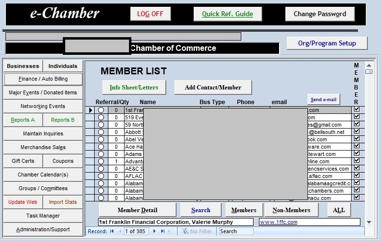 e-Chamber full Chamber member application link to website, uses Microsoft Access