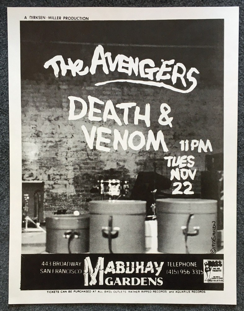 1977 Flyer The Avengers Death & Metal Mabuhay Gardens SF Punk Rock Handbill