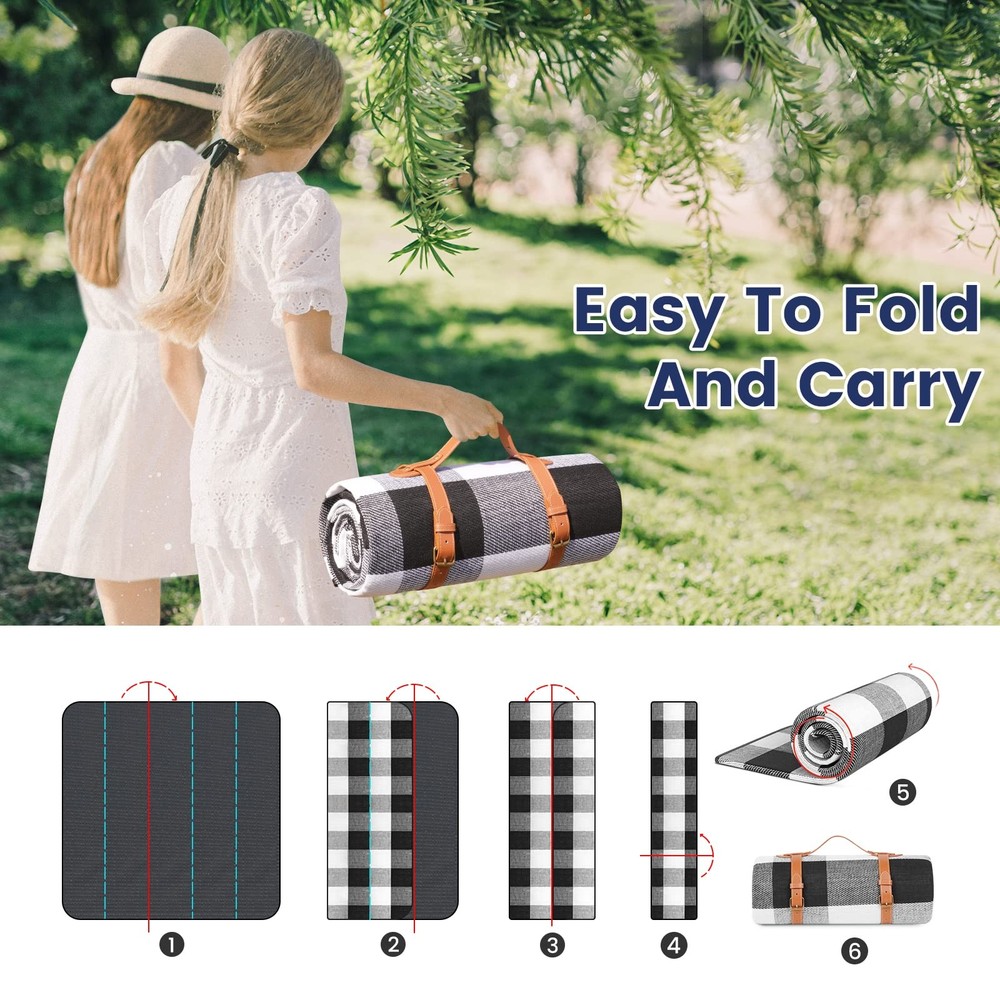 sapsisel 80”x 80” Picnic 6'7" x (Rectangular), Black & White Grids
