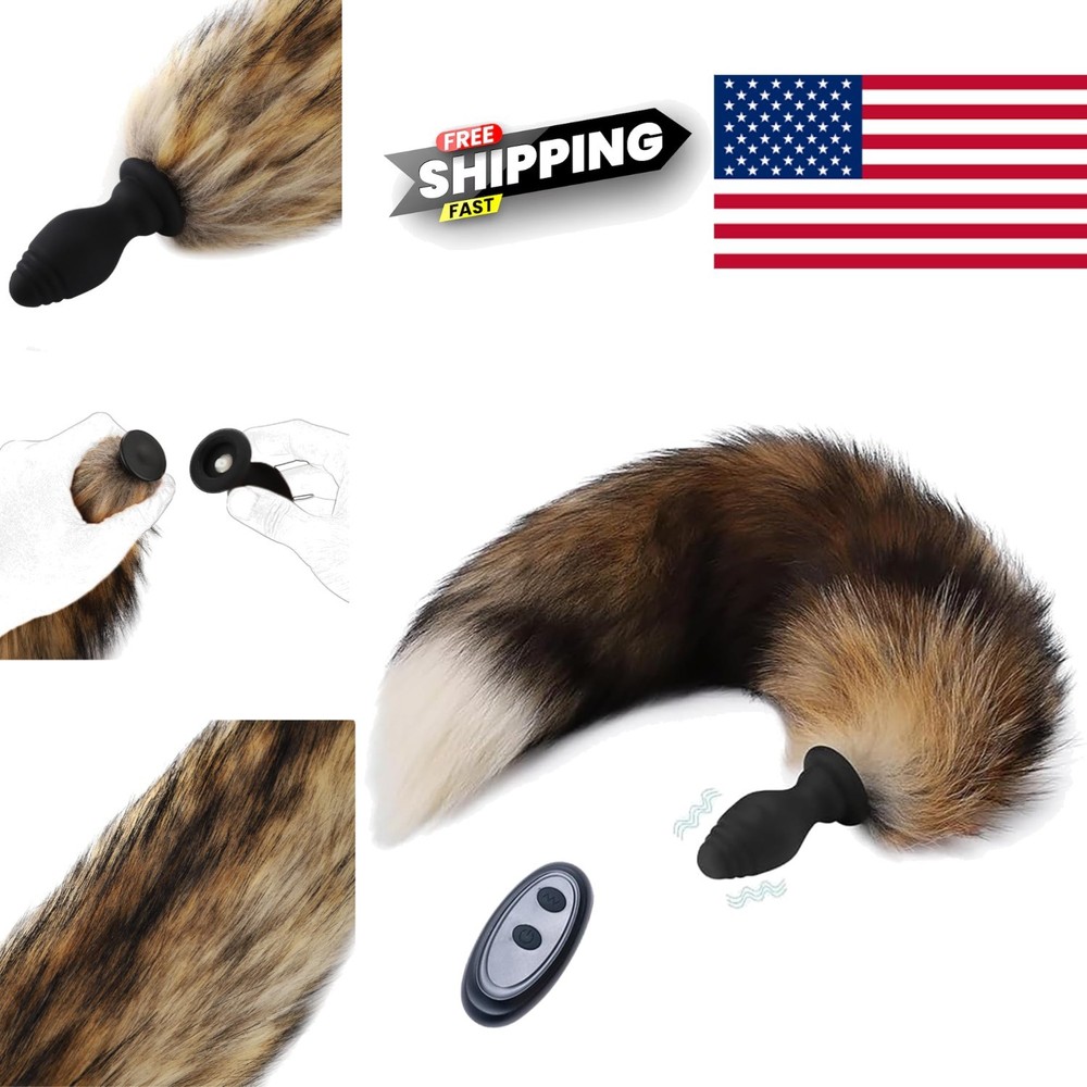Medium Silicone Anal Plug with Fox Tail Design and Multiple Vibration Settings