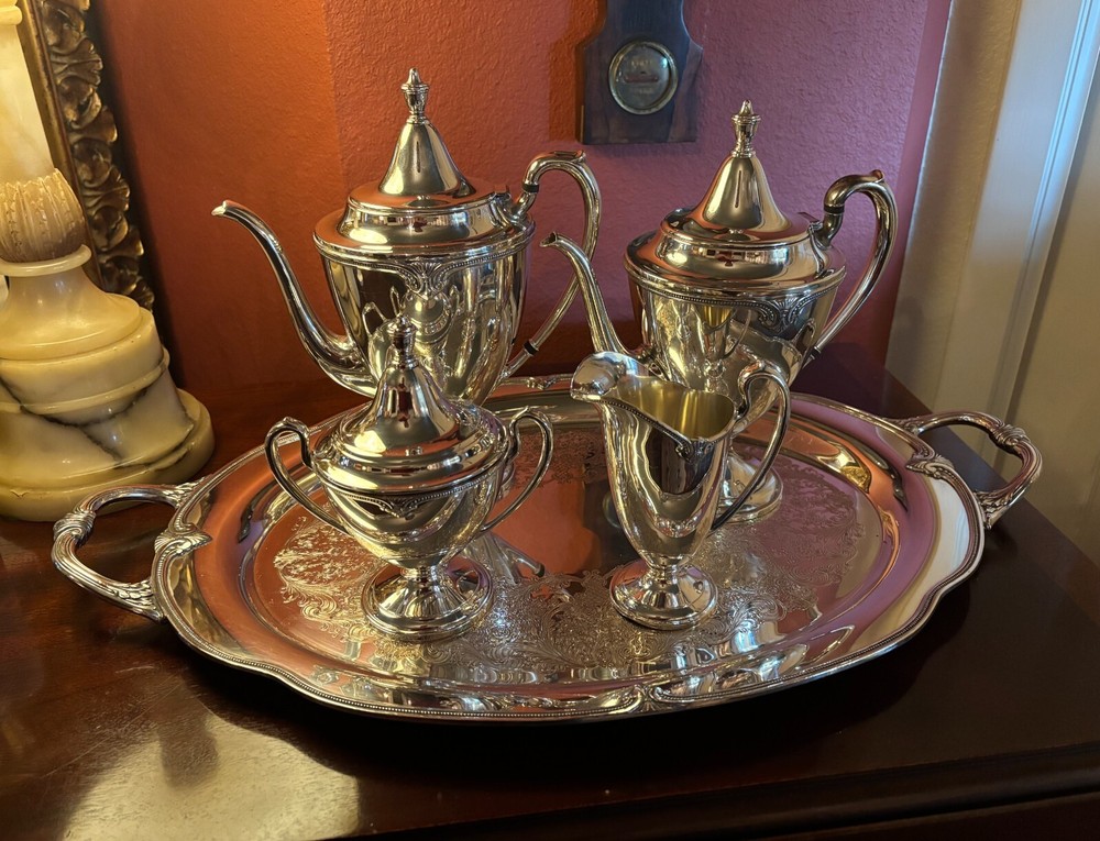 1948 MOONBEAM Pattern 5 Piece Coffee Tea Set By International Silver/Rogers S/P