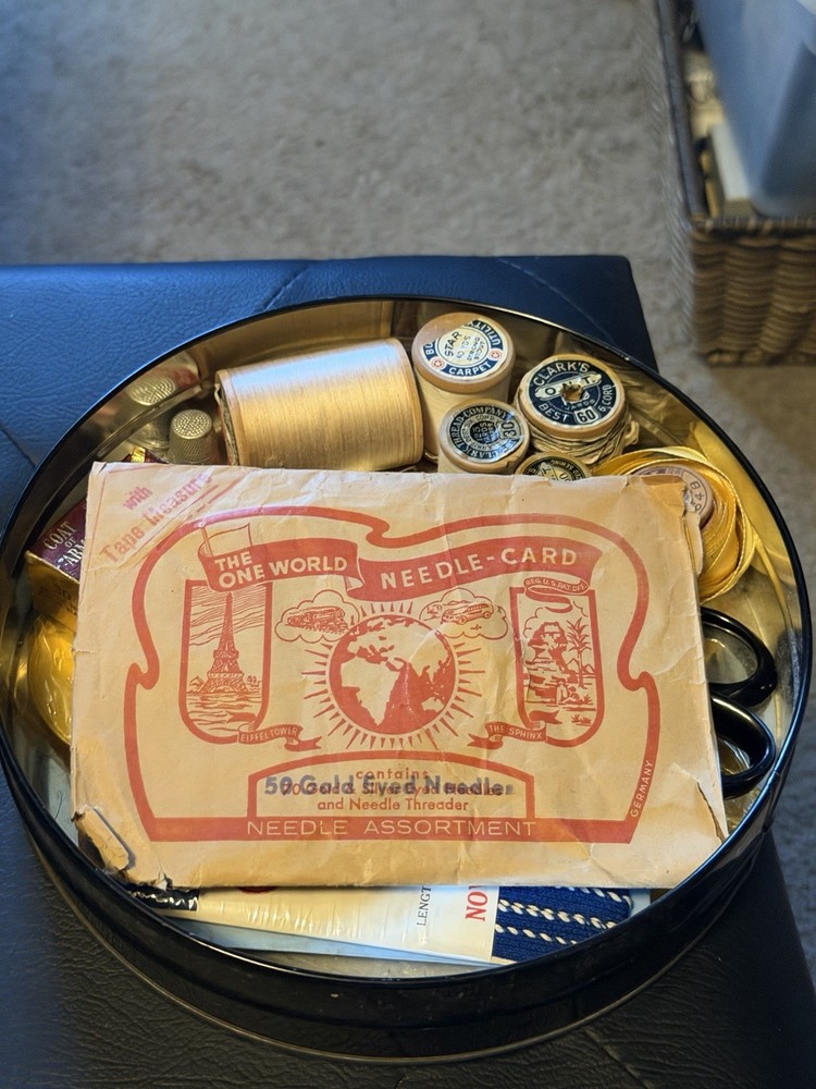 Vintage Sewing kit includes Scissors, Sewing Needles, Thimble, Threads etc