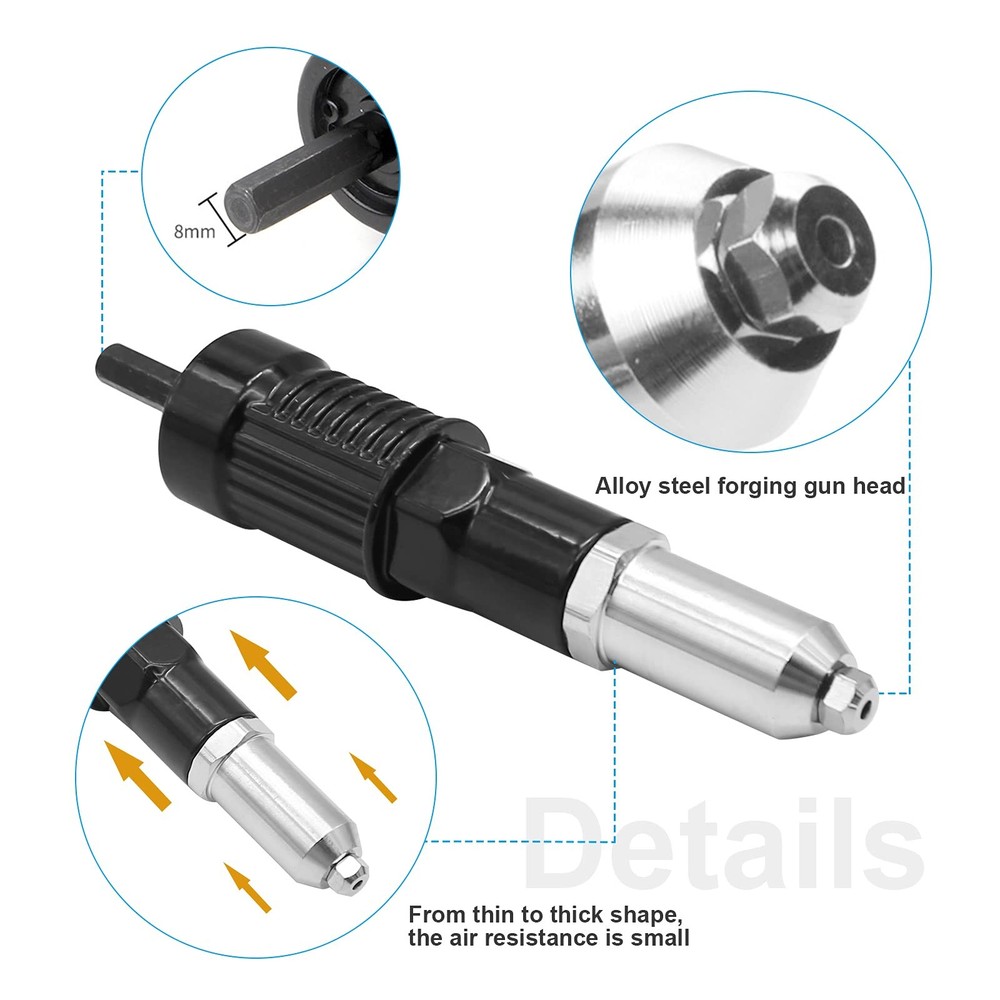 Vkinman Pop Rivet Gun Tool Drill Attachment Power normal, Black