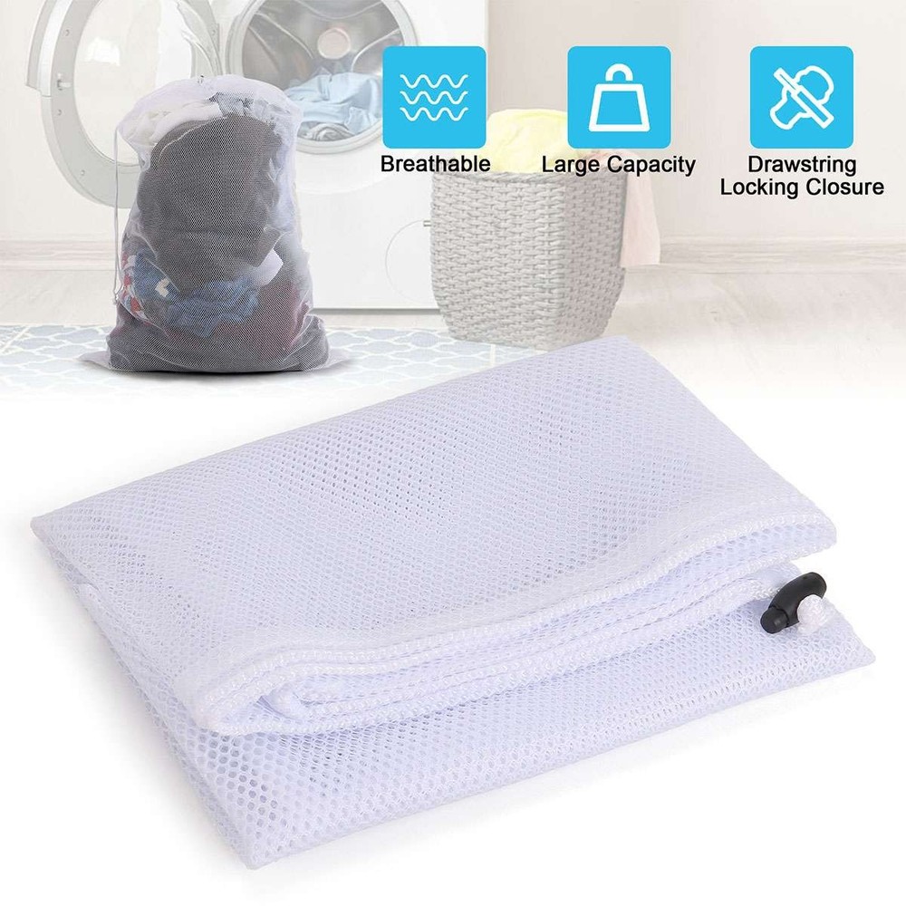 Drawstring Laundry Bag Foldable Hamper Large Mesh Wash Clothes Bag