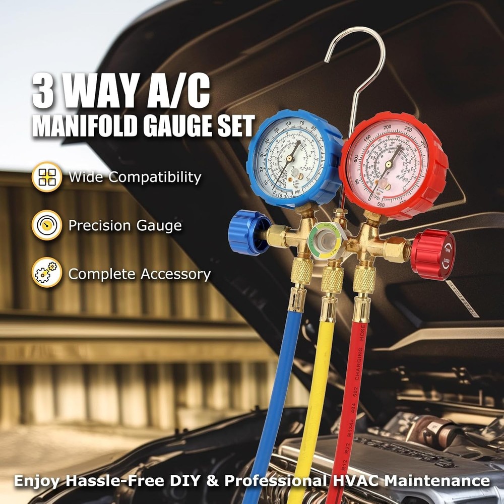 Complete AC Manifold Gauge Set for Refrigerants - Durable & Accurate Diagnostics
