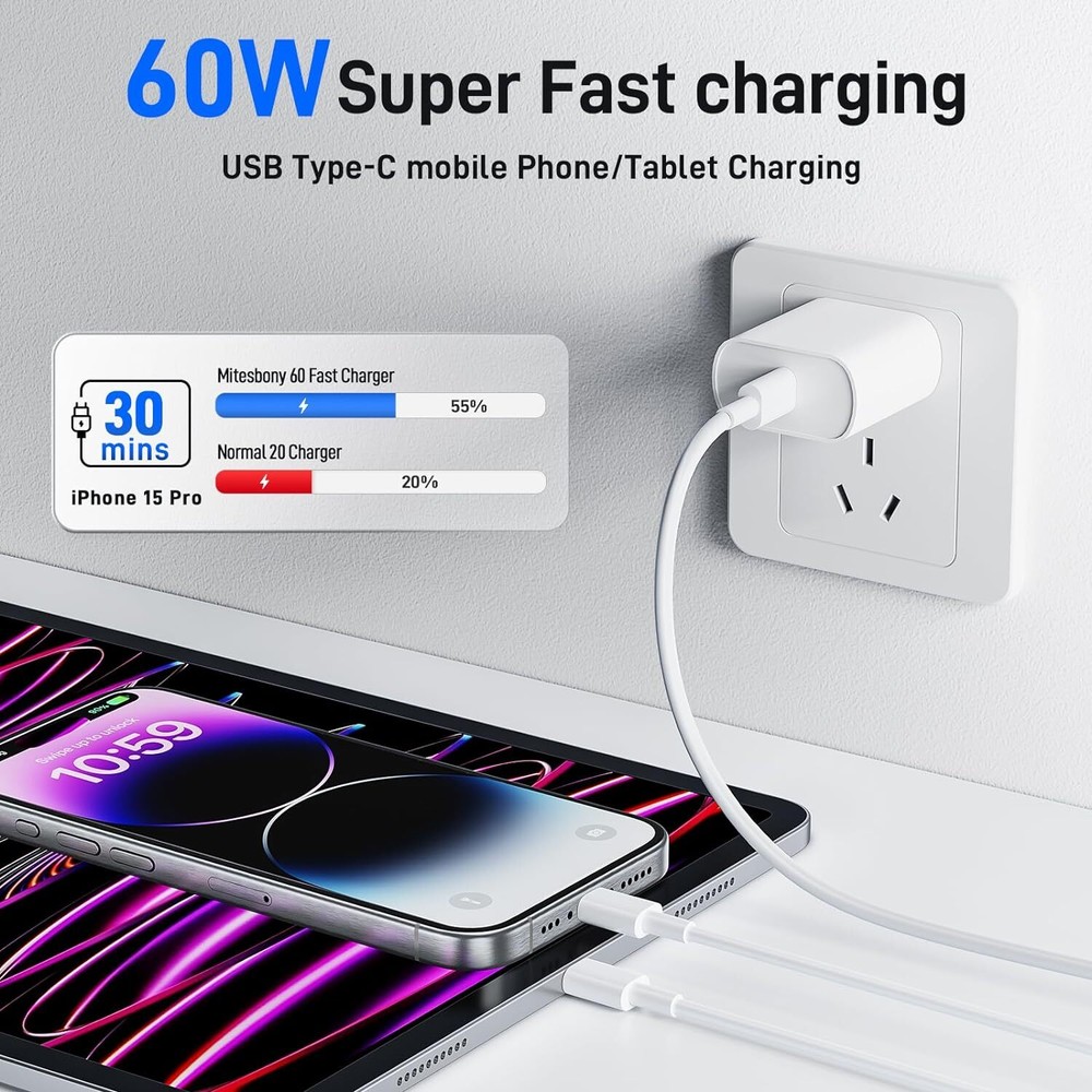 USB-C to USB-C Cable 6ft 3-Pack, White