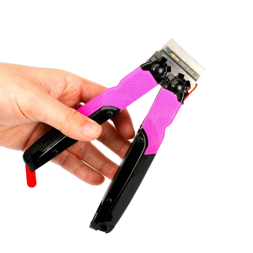Folding Razor Blade Scraper with Locking Handle, Includes 10 T10 Blades, Pink
