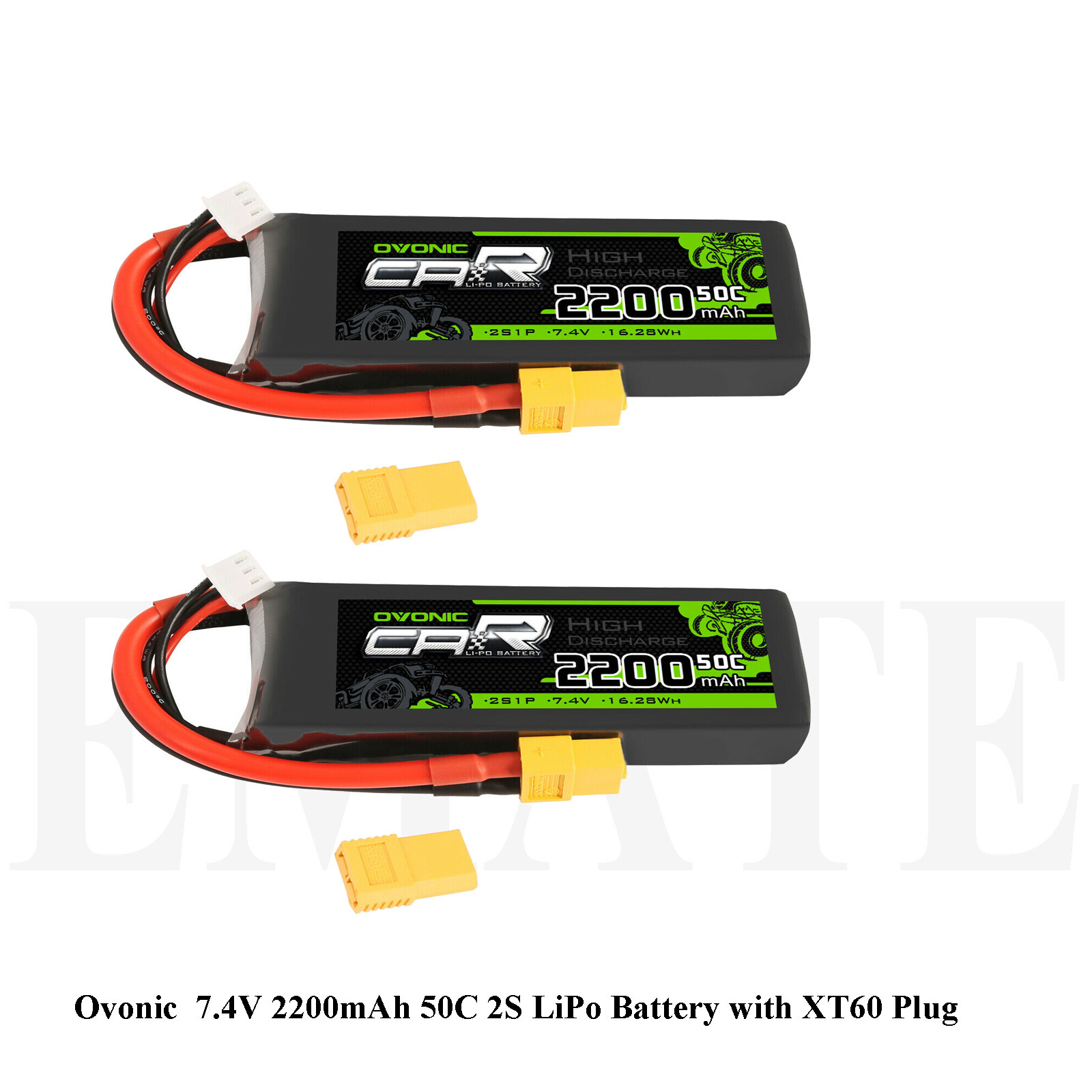 2X Ovonic 7.4V 50C 2200mAh 2S Lipo Battery XT60 Plug For 1/16 TRX RC Car Truck