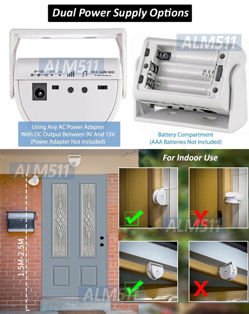 Premium Motion Sensor Alarm Chime With Bracket For Desktop Or Wall Mounting