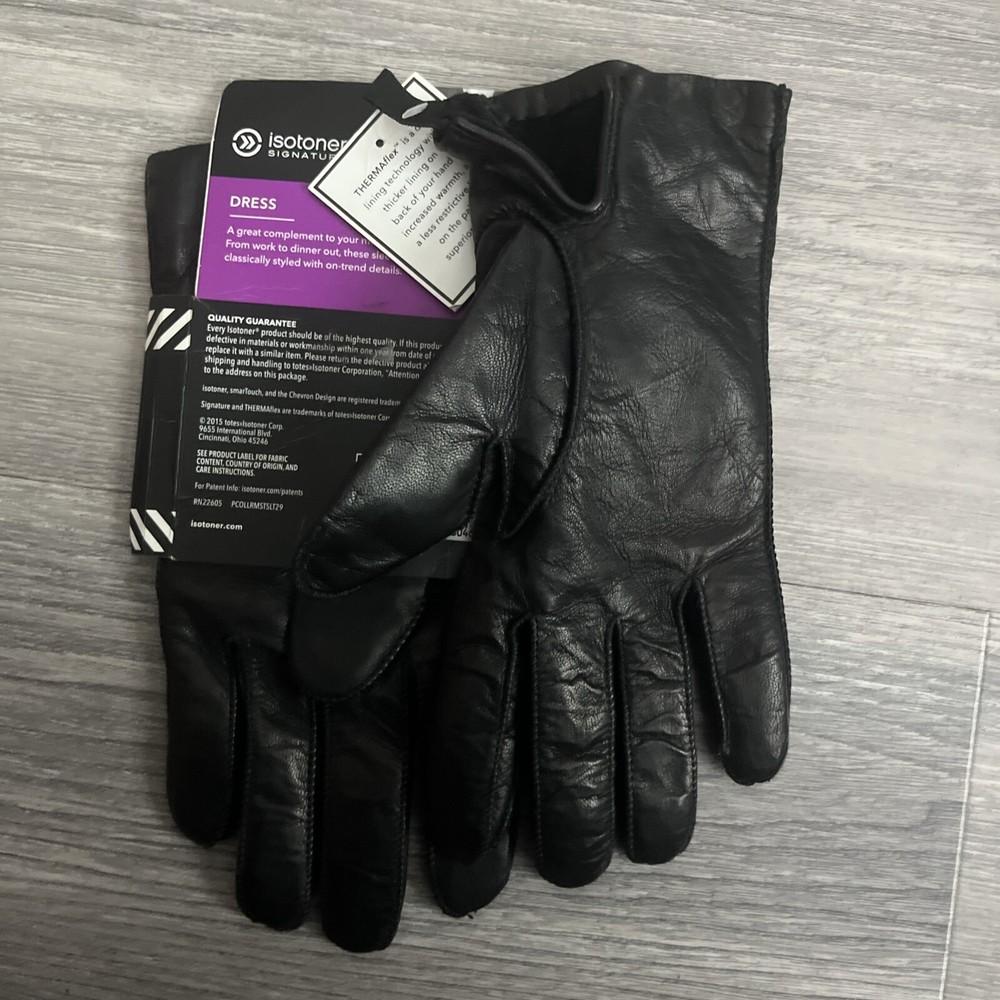 Idotoner Men Gloves Black Size M Genuine Leather Outer Polyester Inside