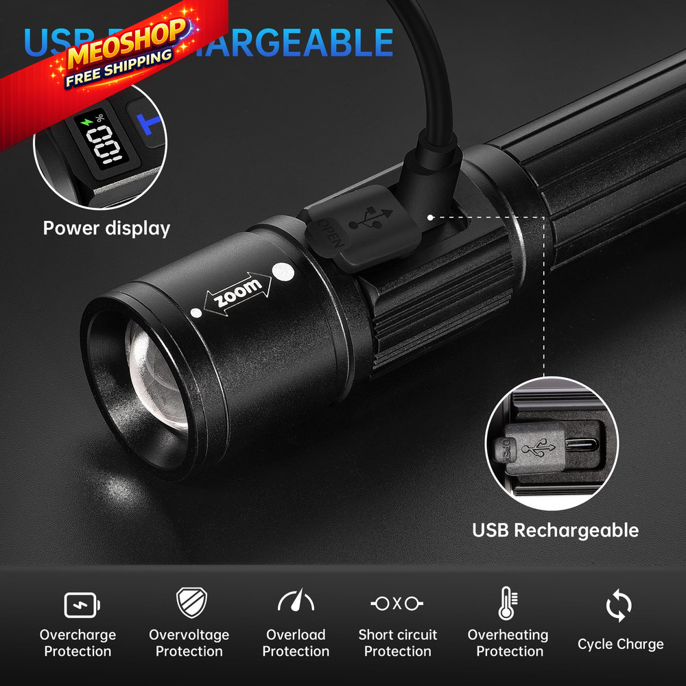 TrixHub Rechargeable Flashlights 2 Pack, Super Bright High 2Pack, Black