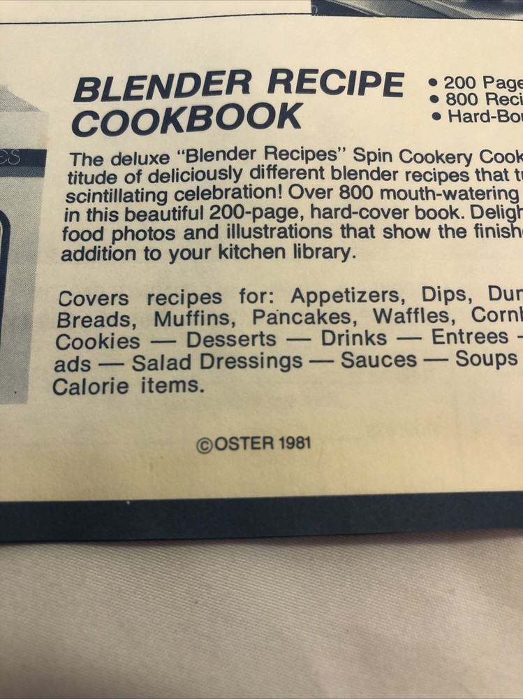 1981 Osterizer Accessory Information and Coupons, Service Info, Replacement Part