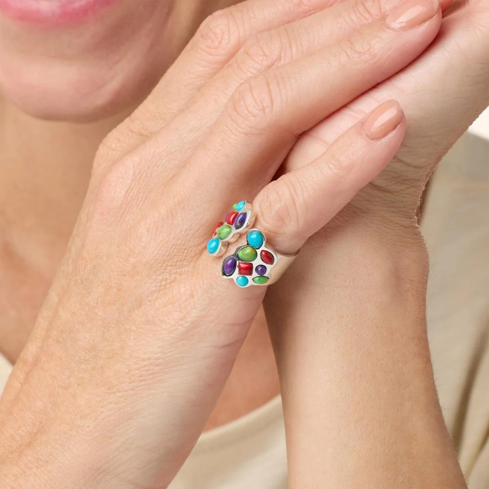 Jay King Sterling Silver Multicolor Multi-gemstone Open-Shank Ring, Size 6