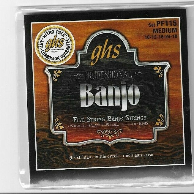 GHS PF115 PROFESSIONAL FIVE STRING BANJO STRINGS, NICKEL-PLATED STEEL, LOOP END