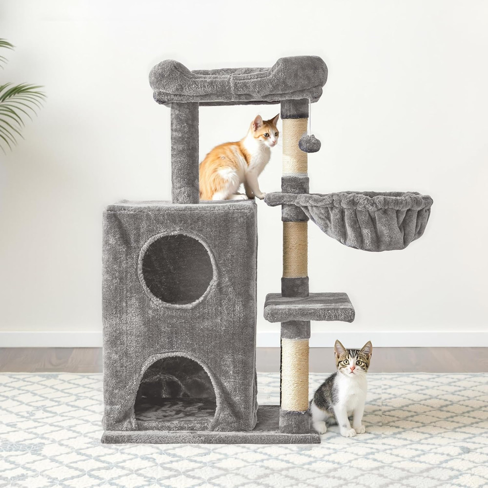 Modern Cat Tree with Scratching Posts, Cat Bed, Hammocks & Condos – Multi-Level