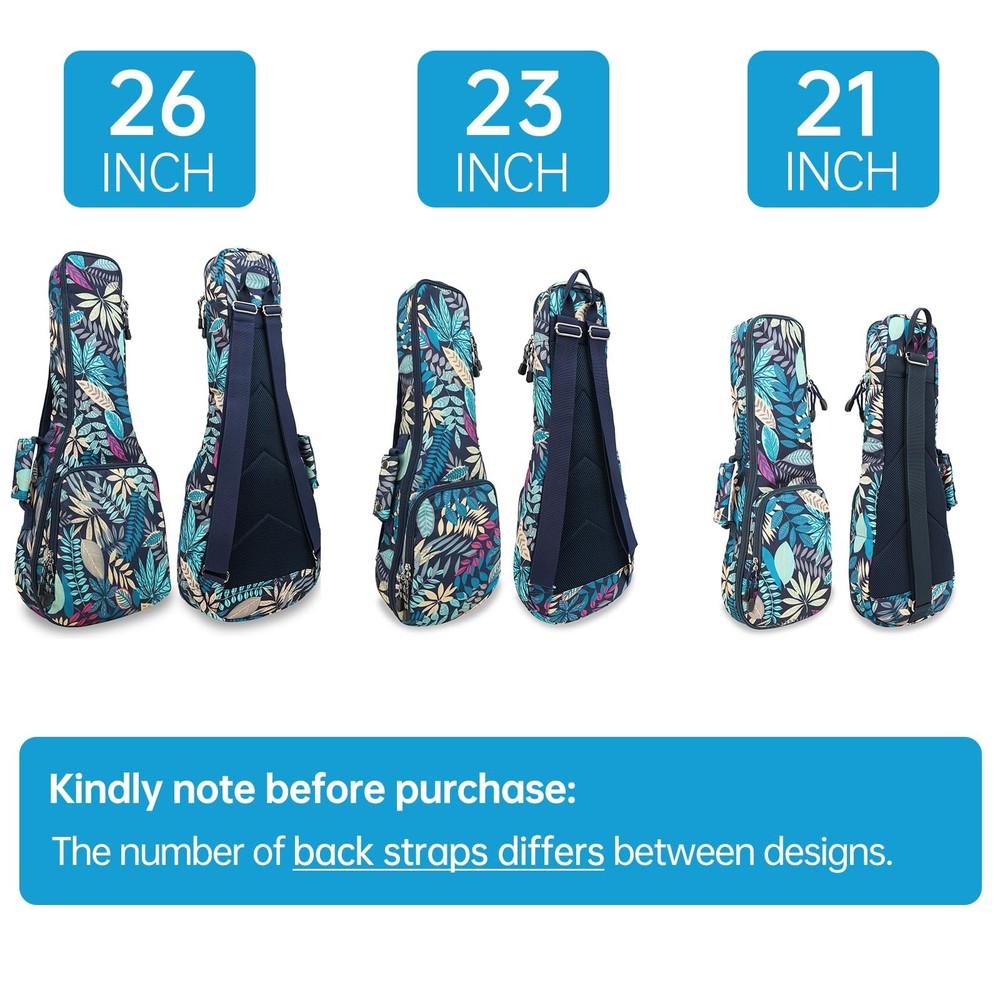 Premium 26" Ukulele Case, 10mm Back Panel Padded,Adjustable Strap,Durable Poc...