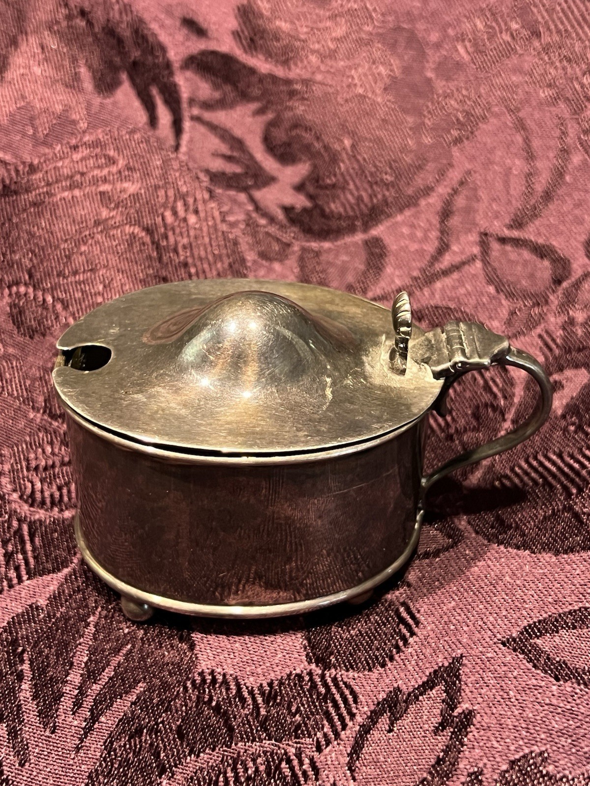 Antique Sheffield England Sterling Silver Mustard Pot With Glass Liner