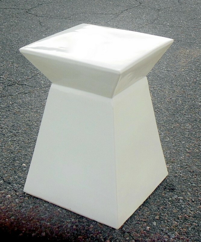 VTG White CERAMIC Garden Stool ACCENT TABLE Plant Stand BOHO CHIC MODERN