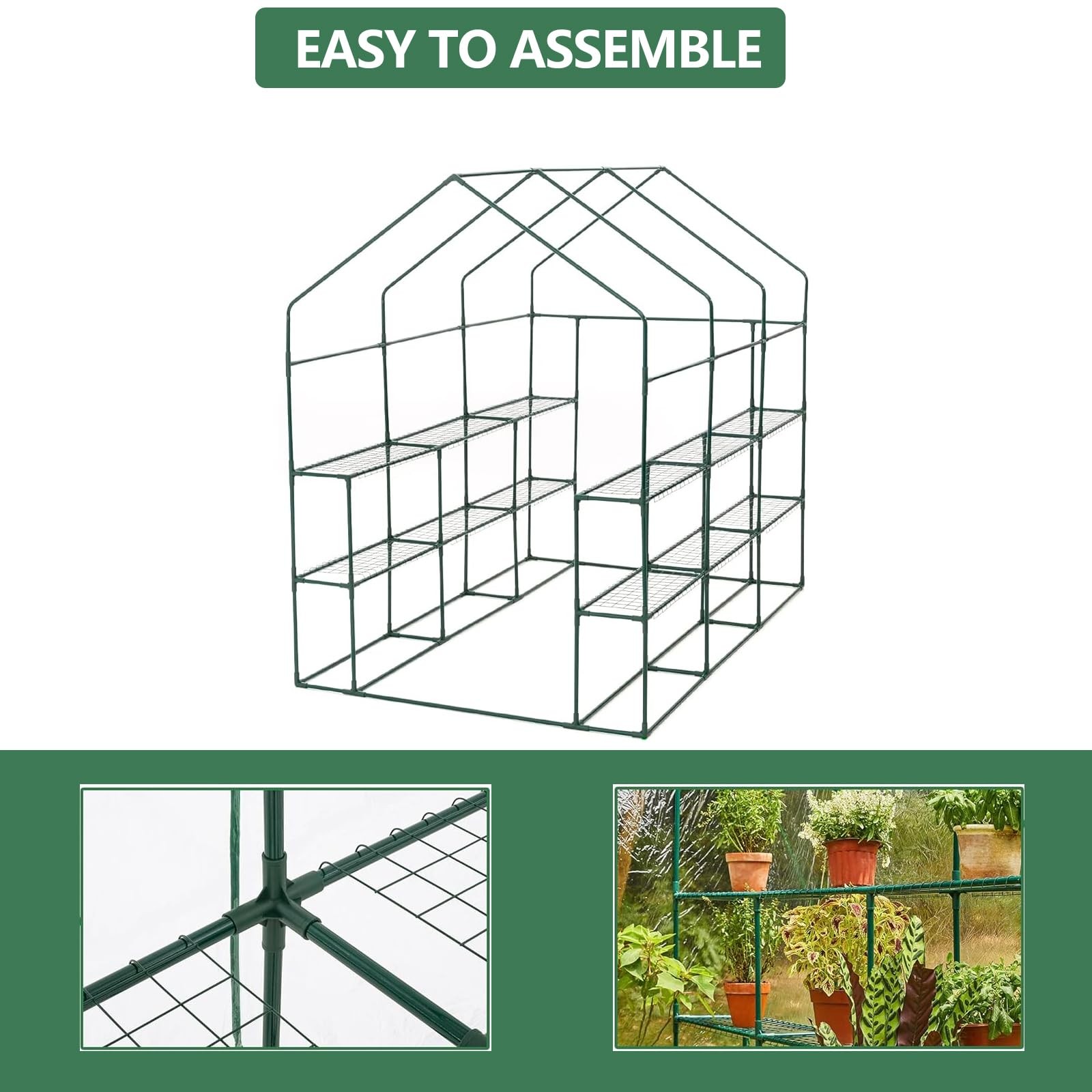 Large 56x85x76" Portable Greenhouse with 8 Shelves, PE Cover Outdoor Garden Use