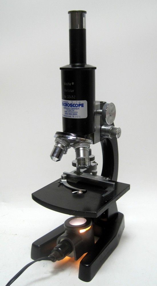 VTG Wolfe Wetzlar Monocular Microscope W/4 Objectives, X Y Stage & Light Source