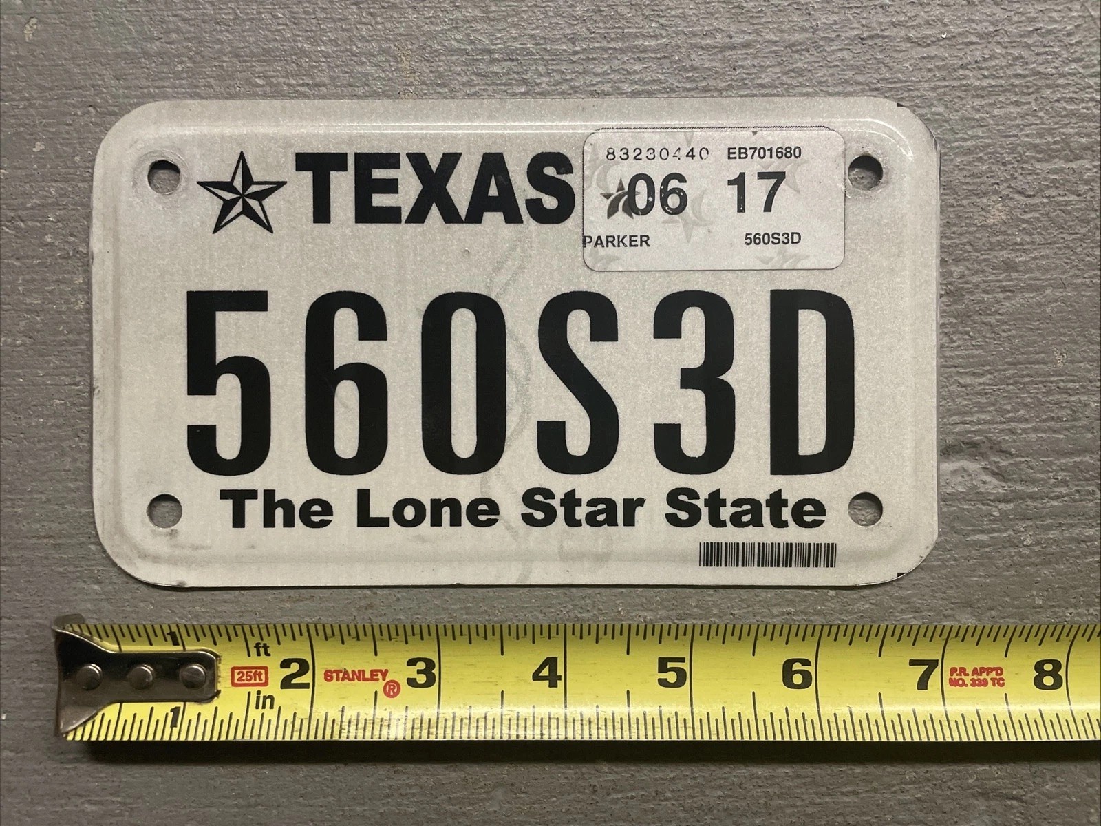 EXPIRED TEXAS MOTORCYCLE LICENSE PLATE THE LONE STAR STATE RANDOM LETTERS FAIR.