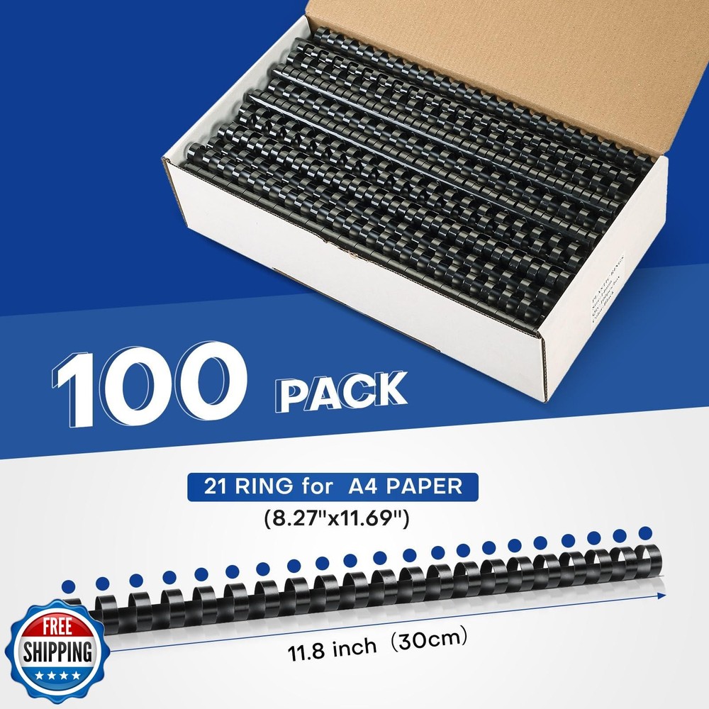 MYFULLY 100 Pack 21 Ring Plastic Comb Binding Spines | 5/8 Inch Diameter, 115