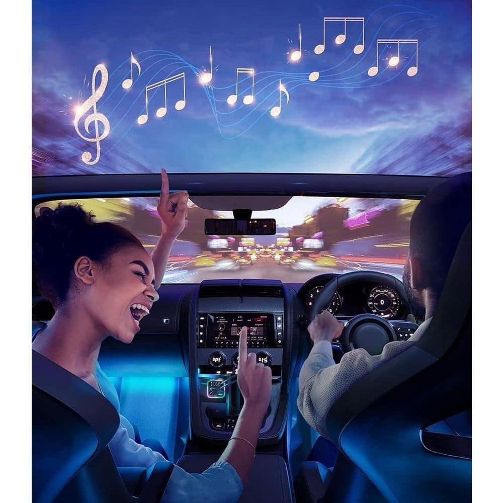 Bluetooth 5.3 FM Transmitter Car Adapter Dual Mics Hifi Deep Bass Sound 48W PD Q