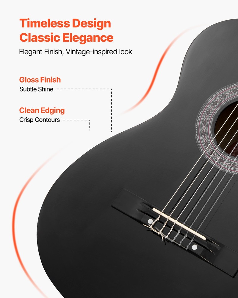 VEVOR Classical Guitar 38 in Guitar Beginner Starter Kit Nylon Strings Black