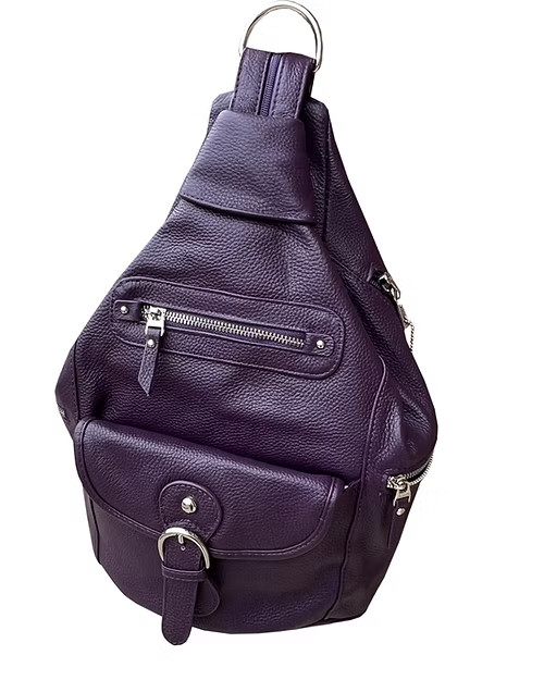 Purple Roma Leathers Snap Buckle Lockable Convertible Backpack