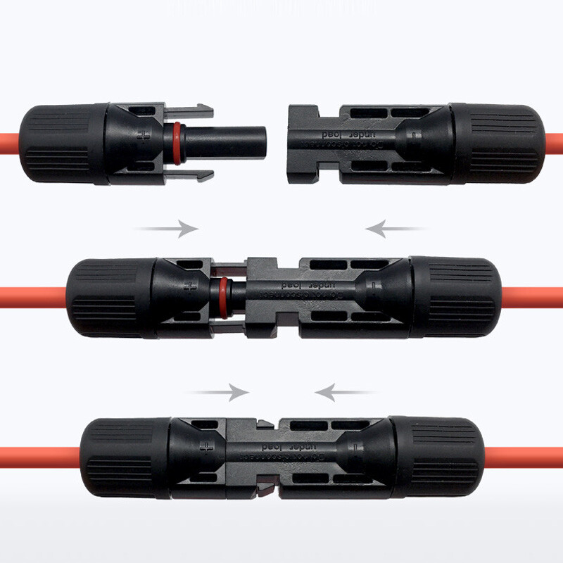 Black+Red 10 AWG Solar Panel Extension Cable Silicone Flexible Wire Connectors